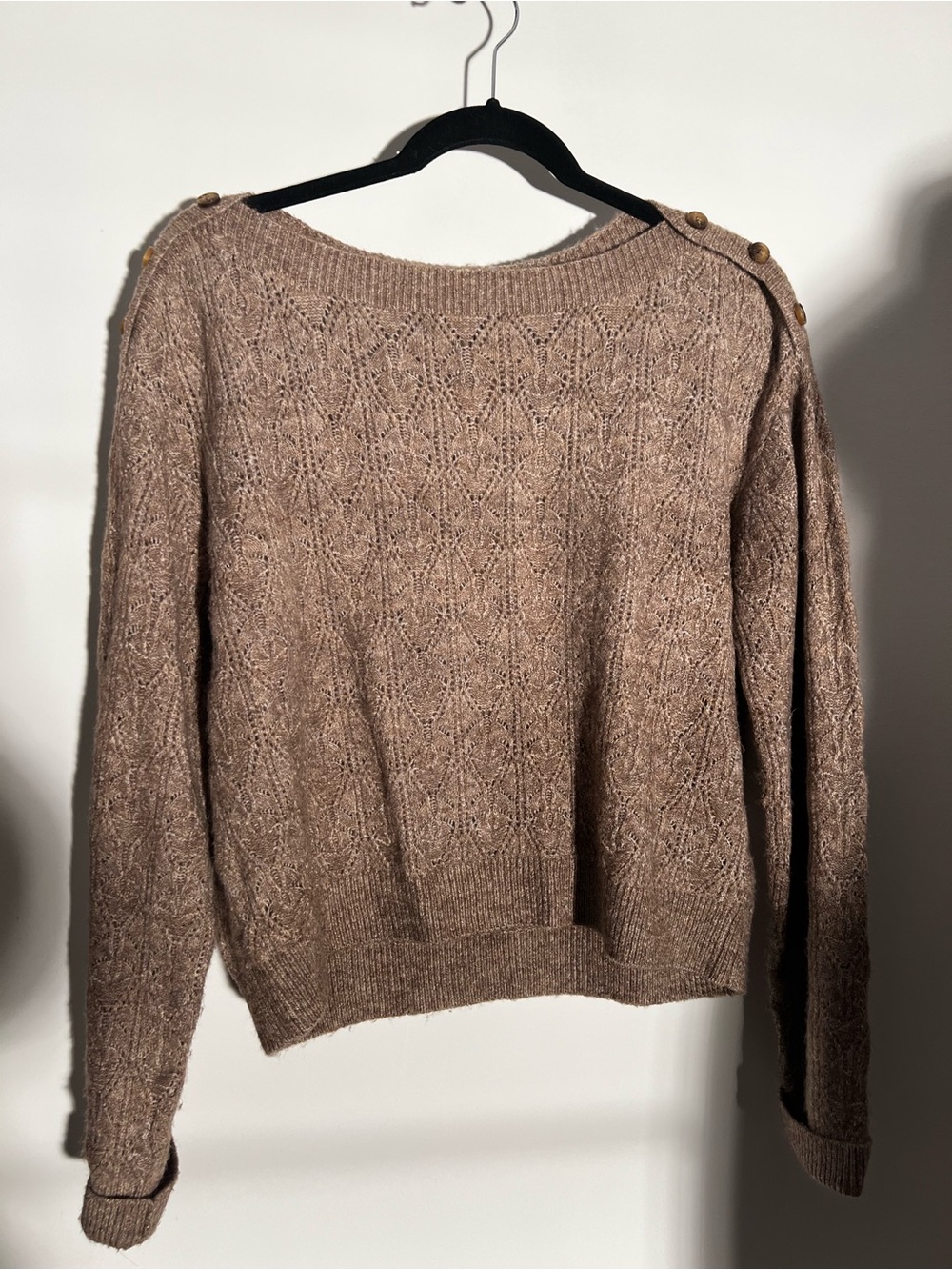 Buffalo Crochet-Stitch Crewneck Sweater - Taupe